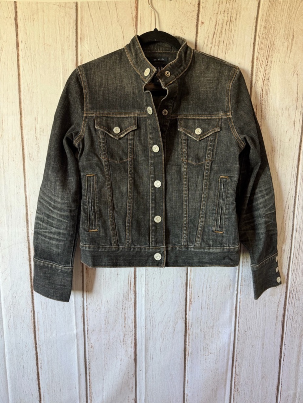 GAP Women's Black Stretch Denim Mandarin Collar Jacket
Size S/P